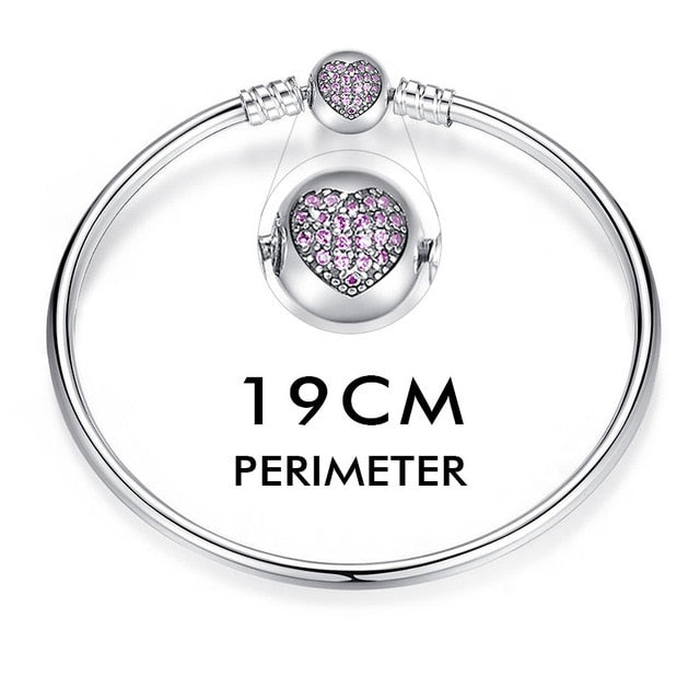 BAMOER Authentic 100% 925 Sterling Silver Snake Chain Heart Bangle & Bracelet Luxury Jewelry PAS904