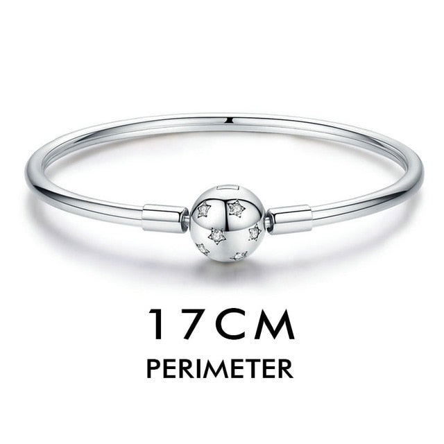 BAMOER Authentic 100% 925 Sterling Silver Snake Chain Heart Bangle & Bracelet Luxury Jewelry PAS904