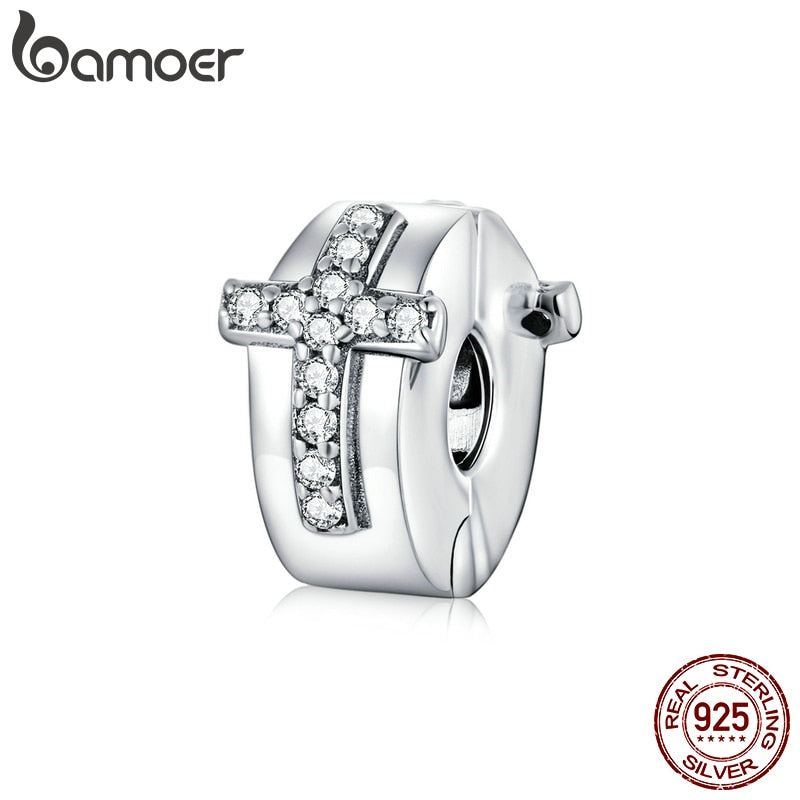 bamoer Bible Cross Clip Charm for Original Women Bracelet 925 Sterling Silver European Brand Jewelry DIY Bracelet Making SCC1497