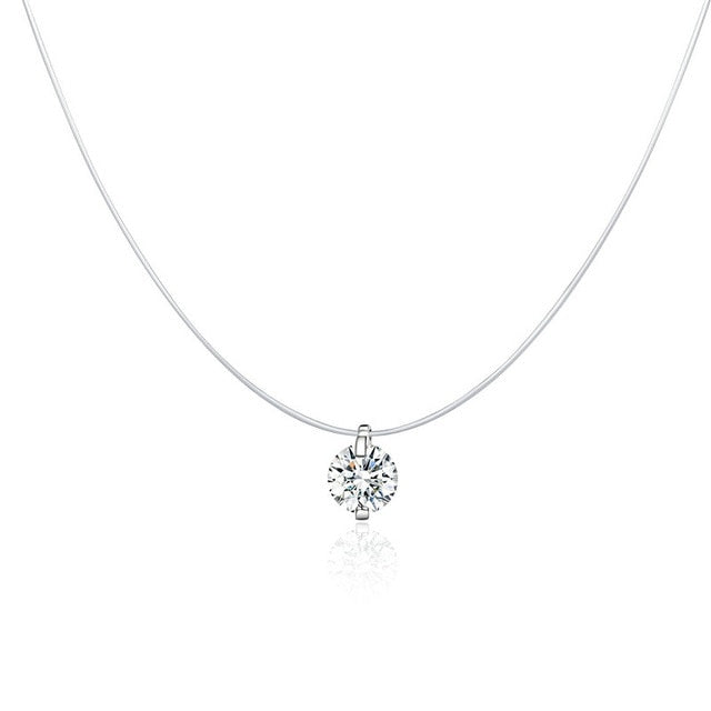 bamoer 925 Sterling Silver Invisible Choker Necklace for Women Waterdrop Square Triangle Pendant Neckalce Female Bijoux SCN332-D