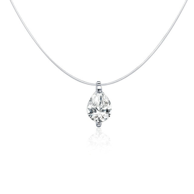bamoer 925 Sterling Silver Invisible Choker Necklace for Women Waterdrop Square Triangle Pendant Neckalce Female Bijoux SCN332-D