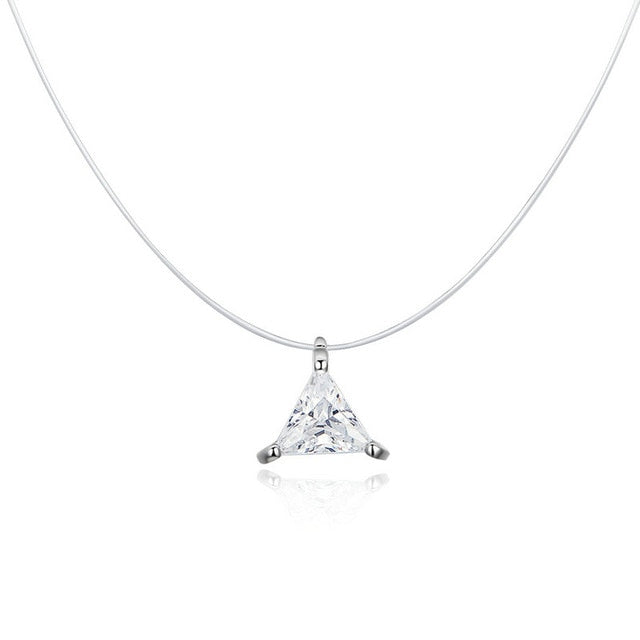 bamoer 925 Sterling Silver Invisible Choker Necklace for Women Waterdrop Square Triangle Pendant Neckalce Female Bijoux SCN332-D