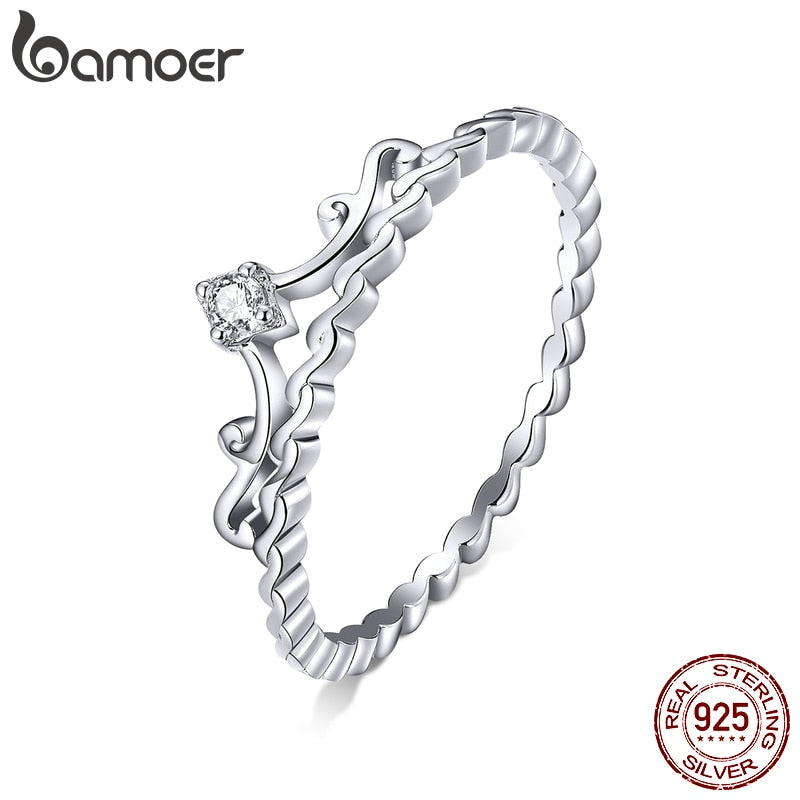 bamoer 925 Sterling Silver Royal Crown Finger Rings for Women Delicate Sparkling CZ Wedding Engagement Band Jewelry 2020 BSR099