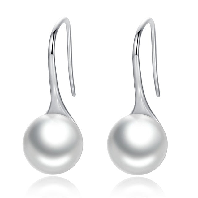 BAMOER 925 Sterling Silver Elegant Round Pure Love Pearl Drop Earrings for Women Jewelry Brincos White ,Black Purple Pink SCE037