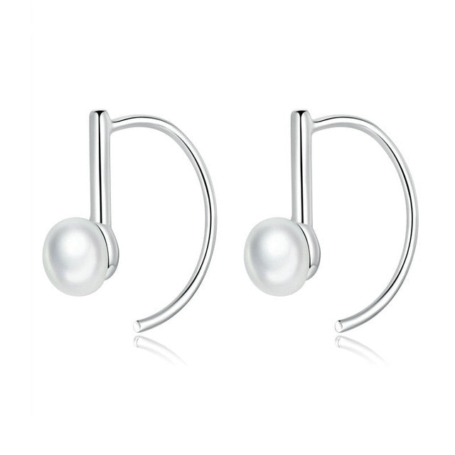 BAMOER 925 Sterling Silver Elegant Round Pure Love Pearl Drop Earrings for Women Jewelry Brincos White ,Black Purple Pink SCE037