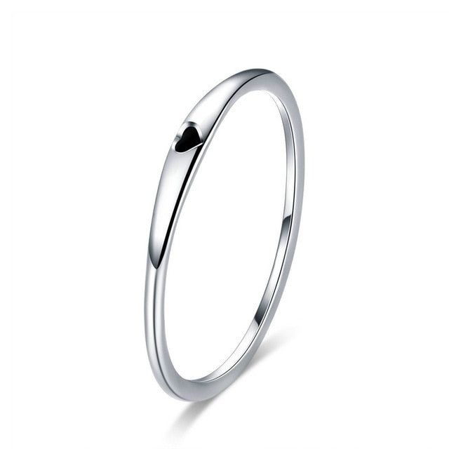BAMOER 925 Sterling Silver Round Circle Pure Finger Ring Simple Heart Engrave Rings for Women Wedding Engagement Jewelry SCR468
