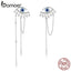 bamoer Blue Luckey Eyes Long Tassel Drop Earrings for Women 925 Sterling Silver Statement Engagement Jewelry Female BSE334