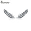 bamoer Authentic 925 Sterling Silver Retro Feather Stud Earrings for Women Real Silver Ear Studs Fine Jewelry Brincos SCE865