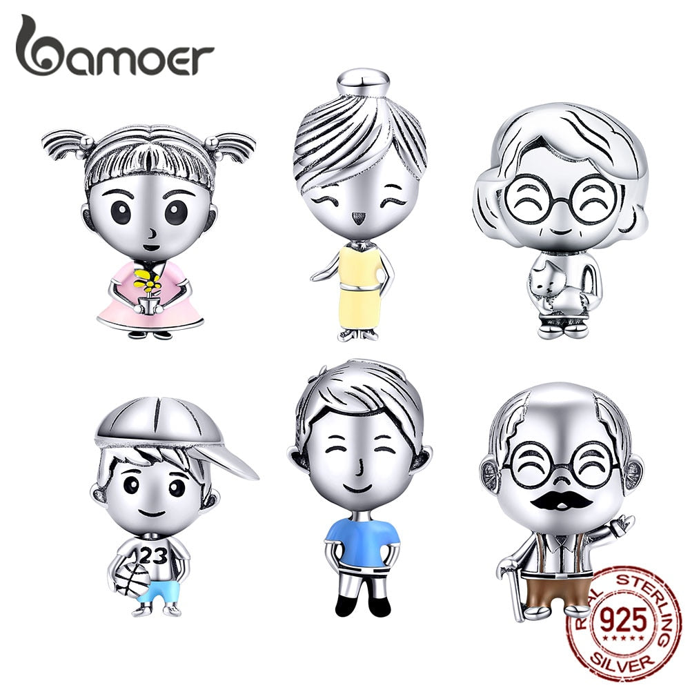 bamoer 6 styles Family Collection Metal Beads 925 Sterling Silver Charm fit Original Bracelet Fashion DIY Jewelry BSC177