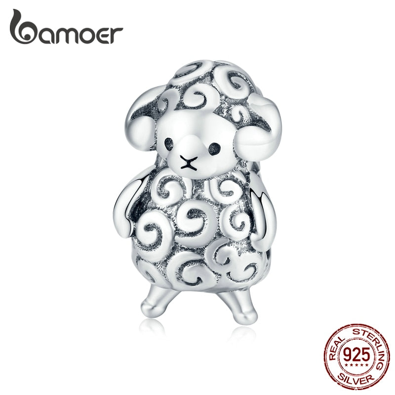 bamoer Authentic 925 Sterling Silver Baby Sheep Animal Metal Beads for Jewelry Making Silver Charm fit Original Bracelet BSC187