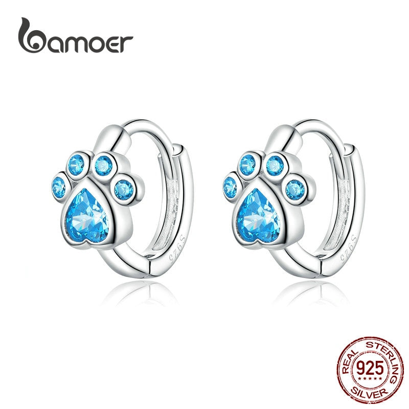 bamoer Authentic 925 Sterling Silver Pets' Footprint Stud Earrings for Women Plated platinum Silver Jewelry SCE670