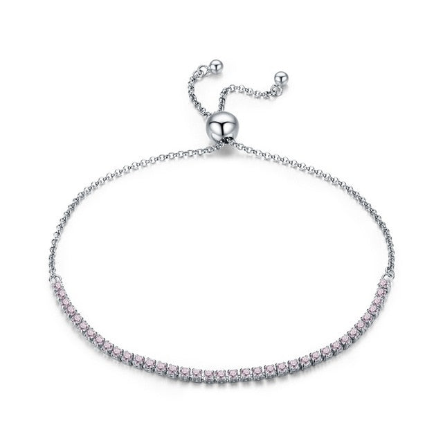 BAMOER 925 Sterling Silver Sparkling Strand Bracelet Women Link Tennis Bracelet Silver Jewelry 3 Colors SCB029