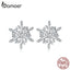 bamoer Authentic 925 Sterling Silver Romantic Snowflakes Earrings for Women Korean Style Fine Jewelry Moda Bijoux BSE424