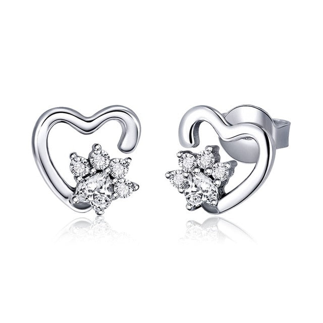 bamoer Blue Crystal Paw Stud Earrings for Girl Heart Shape CZ Footprint Ear Studs Jewelry Women 2019 New Design Bijoux SCE654