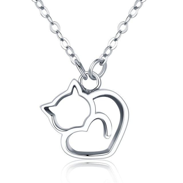 BAMOER Authentic 100% 925 Sterling Silver Lovely Cat Exquisite Women Pendant Necklace Luxury Sterling Silver Jewelry Gift SCN188