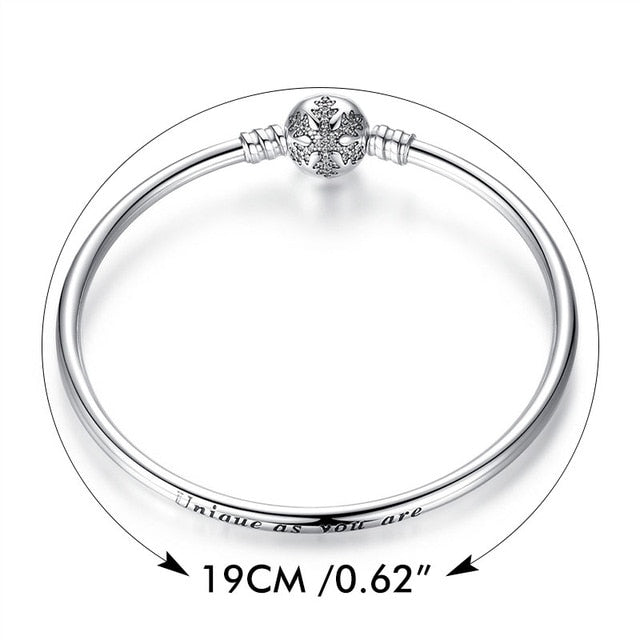 BAMOER Authentic 925 Sterling Silver Engrave Snowflake Clasp Unique as you are Snake Chain Bracelet & Bangle DIY Jewelry PAS915