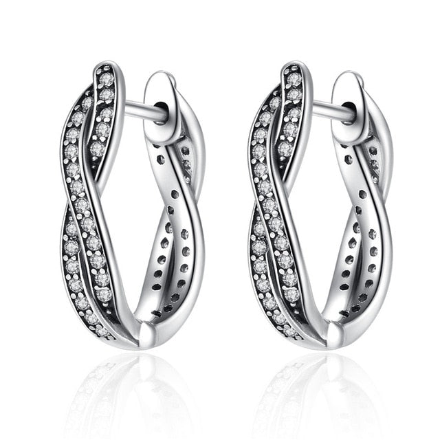 BAMOER Authentic 925 Sterling Silver Twist Of Fate Hoop  Earrings Clear CZ for Women Wedding Trendy Jewelry PAS465