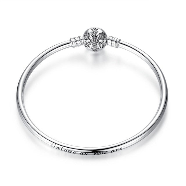 BAMOER Authentic 100% 925 Sterling Silver Snake Chain Bracelet & Bangle Pave Star Cubic Zirconia CZ DIY Jewelry