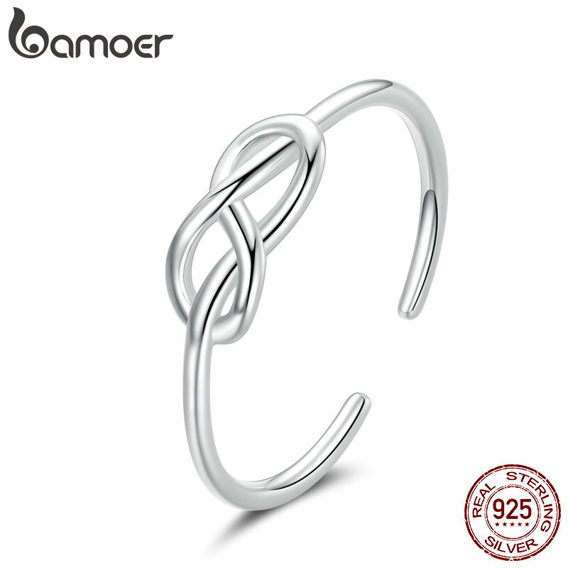 bamoer Authentic 925 Sterling Silver Geometric Infinity Symbol Finger Rings for Women Engagement Statement Jewelry BSR143