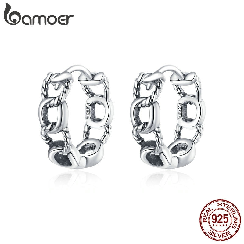 bamoer Authentic 925 Sterling Silver Simple Chain CZ Stud Earrings for Women Plated platinum Silver Jewelry SCE960