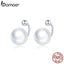 bamoer Authentic 925 Sterling Silver Simple Shell Beads Earrings Stud Earrings for Women Silver women silver Jewelry BSE438