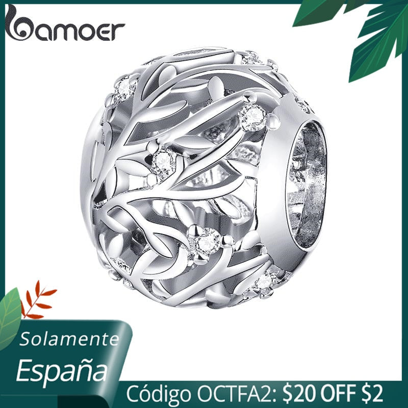 bamoer 925 Sterling Silver Metal Round Beads for Women Jewelry Making Vine Charm fit Original Bracelet DIY Jewelry BSC256