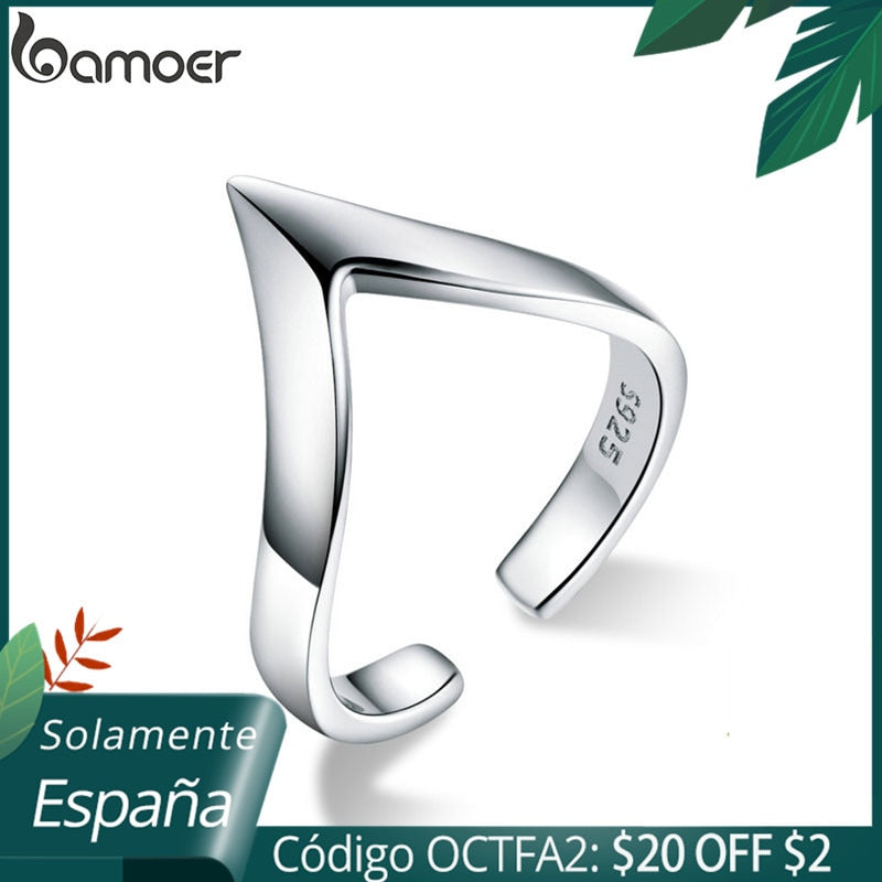 BAMOER Authentic 925 Sterling Silver Wave Geometric Love Adjustable Finger Rings for Women Wedding Engagement Jewelry SCR470