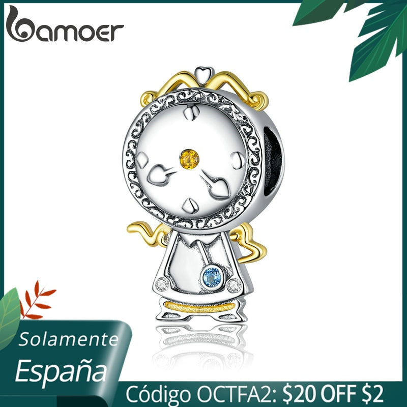 bamoer 925 Sterling Silver Magic Clock Pets Charm for Original Silver Plated platinum Bracelet Fine Jewelry DIY Bangle BSC320