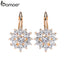 BAMOER 3 Colors Luxury Gold Color Flower Stud Earrings with Zircon Stone Women Birthday Gift Bijouterie JIE014