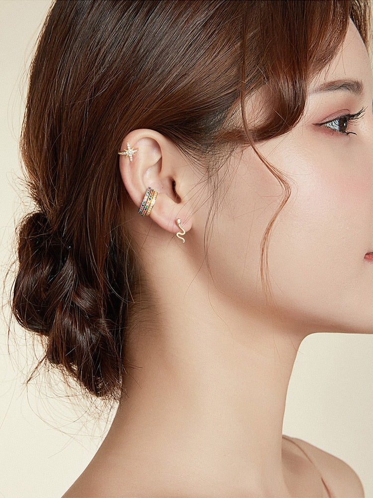 bamoer 925 sterling silver Little snake earrings Earrings for Women Circle Earrings ear studs women Wedding Jewelry SCE1000
