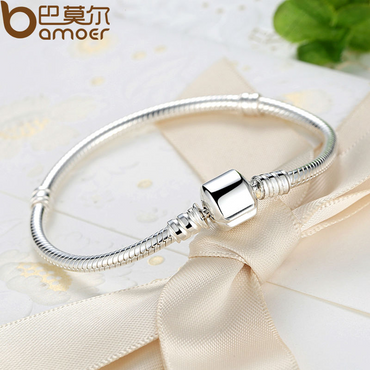 BAMOER TOP SALE Authentic 100% 925 Sterling Silver Snake Chain Bangle & Bracelet for Women Luxury Jewelry 17-20CM PAS902