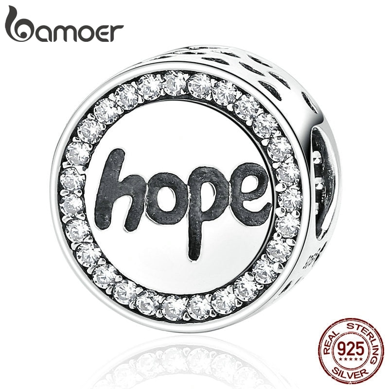 BAMOER Real 925 Sterling Silver "Hope" Letter Alphabet Charm Charms Fit Bracelets & Necklaces For Women Fashion Jewelry SCC088