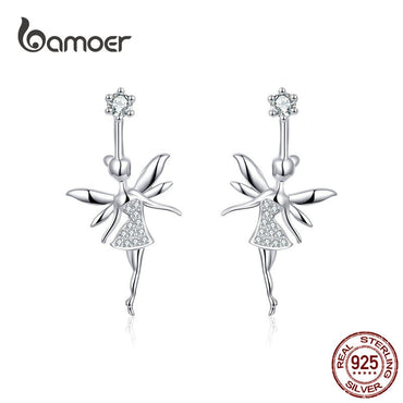 bamoer Fairy Elf Shining Drop Earrings for Women Genuine 925 Sterling Silver Zirconia Dangle Earring Brincos Bijoux 2019 BSE144