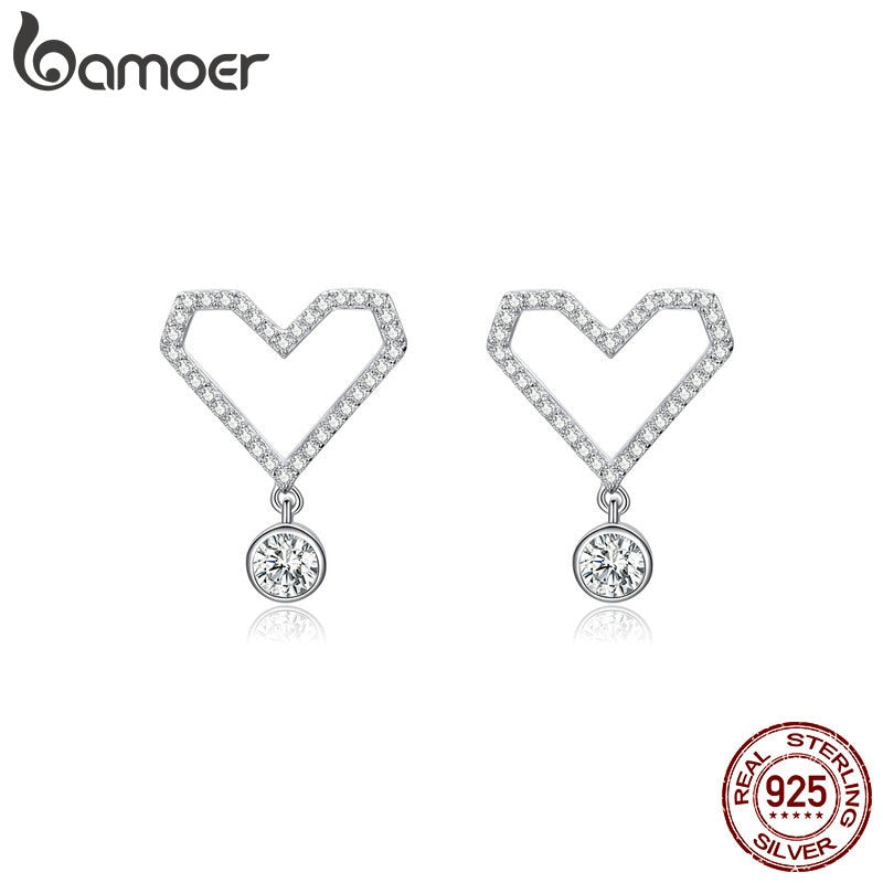 bamoer Heart Earrings for Women Sterling Silver 925 Cubic Zirconia Korean Fashion Jewelry Wedding Statement Jewelry Gifts BSE127