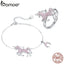 bamoer Fantasy Mystery Licorne Charm Bracelet and Finger Rings Women 925 Sterling Silver Pink CZ Statement Jewelry Sets ZHS147