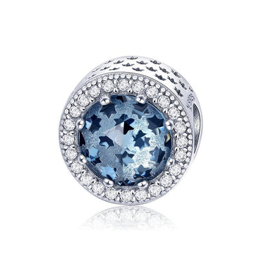 BAMOER 100% 925 Sterling Silver Sparkling Star Pave Blue CZ Beads fit Women Charm Bracelets & Necklaces Jewelry Making SCC730