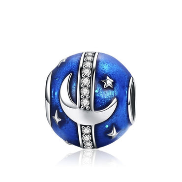 BAMOER Genuine 925 Sterling Silver Sparkling Galaxy Star Blue Enamel Beads fit Women Bracelet Bangles DIY Jewelry S925 SCC640