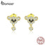 bamoer 100% Sterling Silver 925 Sir. Bear Animal Stud Earrings for Women Gold Color Clear CZ Paved Ear Pins Jewelry SCE788