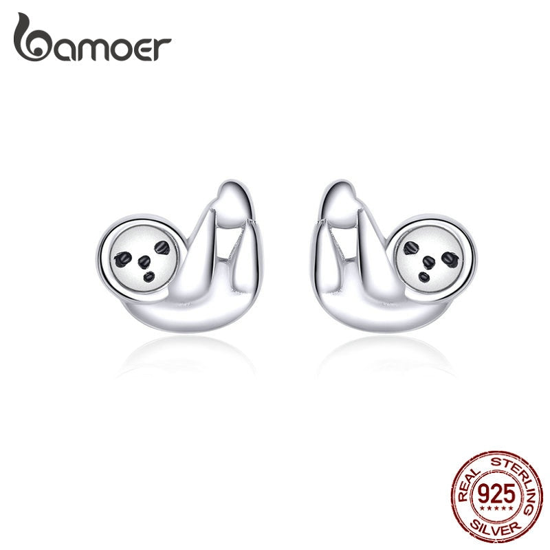 bamoer Genuine 925 Sterling Silver Animal Lazy Sloth Stud Earrings for Women Fashion Jewelry Accessoreis Brincos BSE303