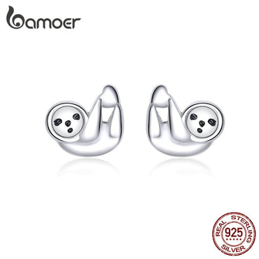 bamoer Genuine 925 Sterling Silver Animal Lazy Sloth Stud Earrings for Women Fashion Jewelry Accessoreis Brincos BSE303