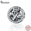 BAMOER Round Metal Charms 925 Stering Silver Rose Flower Beads for Women Jewelry Making Charm Bracelet Accessories SCC1189