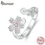 bamoer Sterling Silver 925 Pink Sakura Cherry Flower Open Adjustable Finger Rings for Women Romantic Wedding Jewelry BSR086