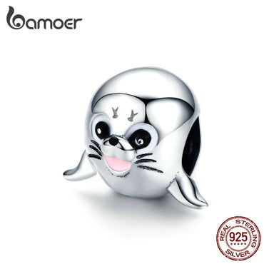 bamoer 3D Animal Sea Lion Metal Beads for Women 925 Sterling Silver Charm fit Original Bracelet Bangle Accessories SCC1253