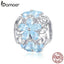 BAMOER Winter Collection 925 Sterling Silver Elegant Snowflake Beads Light Blue CZ Charms fit Charm Bracelets DIY Jewelry SCC941