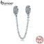 BAMOER New Collection 925 Sterling Silver Round Safety Chain Stopper Charm fit Women Bracelets DIY Jewelry Making Gift SCC812