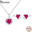 bamoer 4 PCs Guardian Wings Heart Pendant Necklace Stud Earrings Jewelry Sets for Women 925 Sterling Silver Jewelry ZHS146