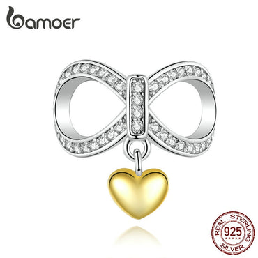 bamoer Infinity Love with Heart Charm for Women Jewelry Making Fit Original Bracelet 925 Sterling Silver Accessories SCC1300