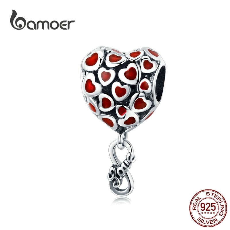 BAMOER Red Heart Charms 925 Sterling Silver Enamel Infinity Love Beads fit for Women Bracelet Silver 925 Original SCC1180