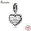 bamoer 925 Sterling Silver Engraved Heart Pendant Charm for Women Bracelet 