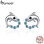 BAMOER Genuine 925 Sterling Silver Cute Dolphin Love Ball Animal Stud Earrings for Women Sterling Silver Jewelry Bijoux SCE179